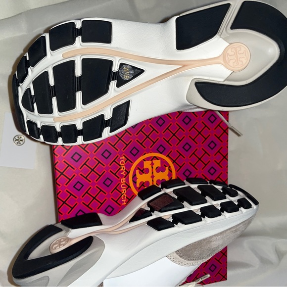 Tory Burch Leather and Suede Logo Sneakers - Picture 4 of 11